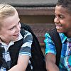 Students talking and smiling